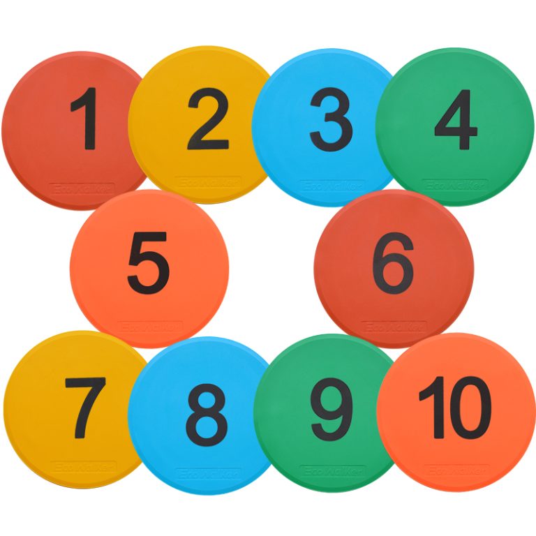 EcoWalker 25cm Numbered Spot Markers 1–10 — Multi-Color 10-Pack